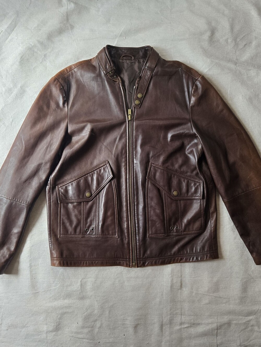Hugo Boss LOGAAN Men's L Brown Soft Lambskin Leather Field Jacket Patina